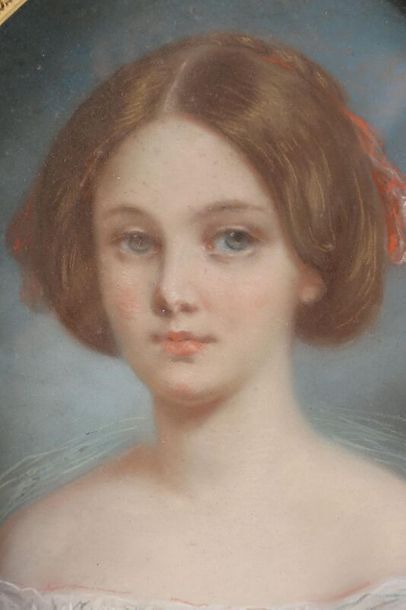 null DEDREUX-DORCY Pierre-Joseph (1789-1874) Portrait de jeune fille au ruban rouge...