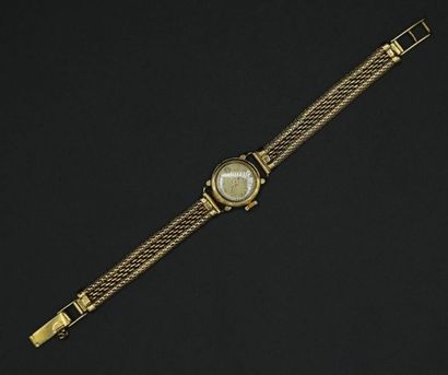 null Montre bracelet de femme en or jaune 750 millièmes, boitier rond, cadran marqué...