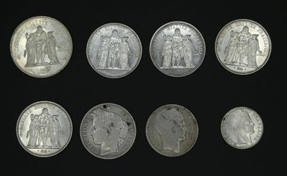 null Ensemble de pièces en argent : une pièce de 50 francs 1974, quatre pièces de...