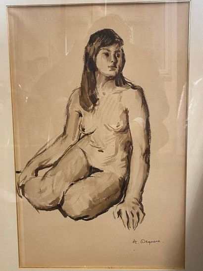null DEQUENE Albert (1897-1973) "Femme Nue" Lavis signé en bas à droite - 46 x 30...