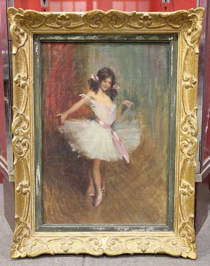 null Ballerine, huile sur toile, monogrammée "M" en haut à gauche, inscriptions sur...