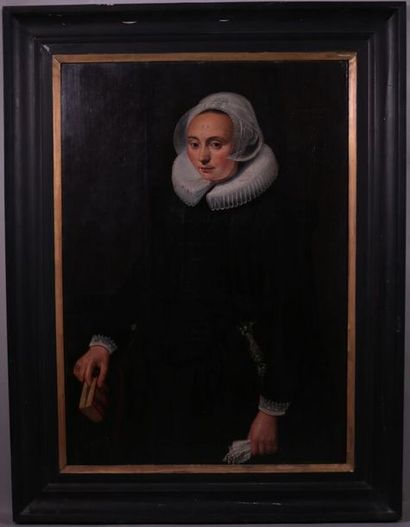 null Ecole Hollandaise vers 1640, entourage de Pickenoy -Portrait de dame tenant...