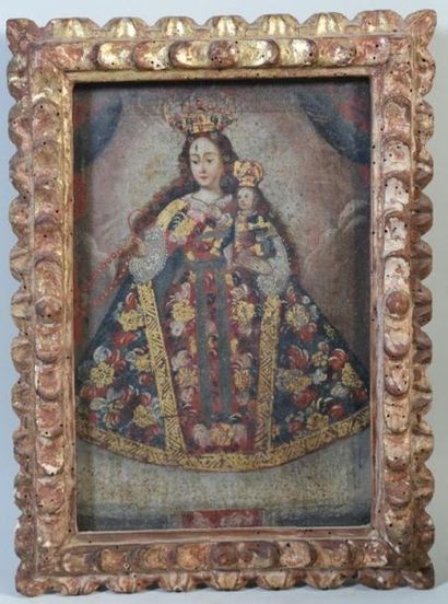 null Ecole de Cuzco (dans le goût de), Vierge à l'enfant
Huile sur toile cadre bois...
