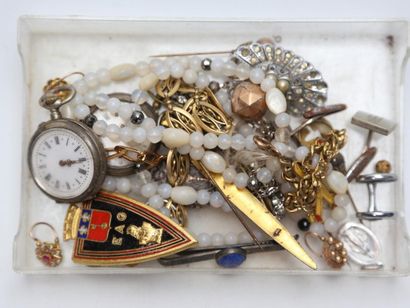 null Lot de bijoux fantaisie : deux montres de col accidentées, colliers, pendentifs,...