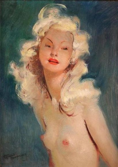 null DOMERGUE Jean-Gabriel (1889-1962) Portrait de blonde le buste découvert - Huile...