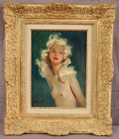 null DOMERGUE Jean-Gabriel (1889-1962) Portrait de blonde le buste découvert - Huile...