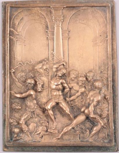 null Plaque en bronze "La Flagellation du Christ" d'après Galeazzo Mondella - 14...