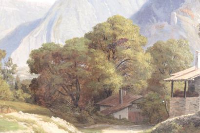 null JASSE Gaston (XIXème) Paysage montagneux animé au troupeau - Huile sur toile...