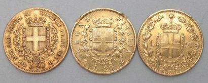 null Trois pièces de 20 Lires - Victorius Emmanuel II 1859 / Vittorio Emanuele II...