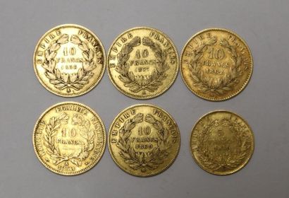 null Cinq pièces de 10 Francs or et une pièce de 5 Francs Napoléon III - 17.5 g 