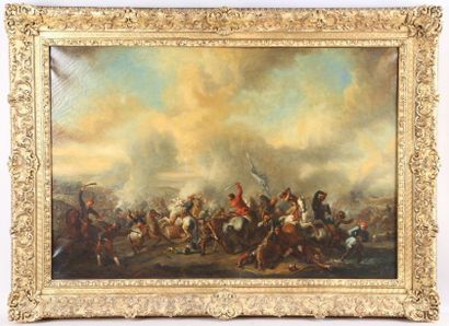 null Ecole Française du XIXe, Scène de bataille, huile sur toile - 94, 5 x 96 cm...