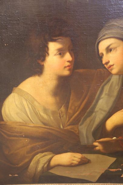 null Ecole Française vers 1700 - Le mariage du dessin et de la peinture - Toile -...