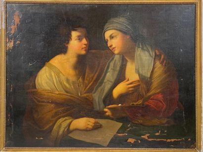 null Ecole Française vers 1700 - Le mariage du dessin et de la peinture - Toile -...