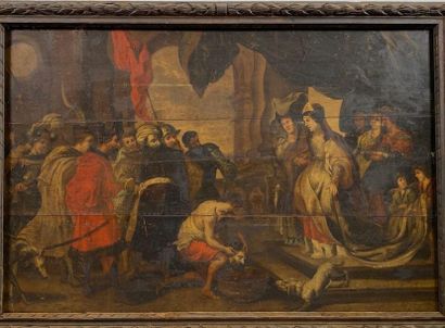 null Ecole Flamande du 17è suiveur de Rubens - La reine Thomyris devant la tête de...
