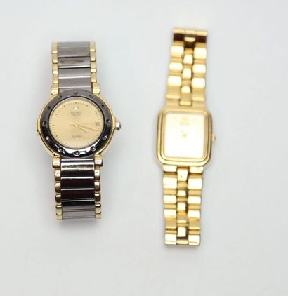 null SEIKO, deux montres bracelets de femme en acier, l'une cadran rond modèle SQ100...