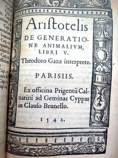 null ARISTOTE. Aristotelis de Historia animalium libri IX. Paris, P. Calvarin, 1542....