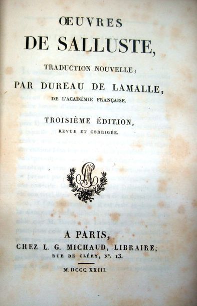 null SALLUSTE. OEuvres de Salluste, traduction nouvelle par Dureau de Lamalle. Paris,...
