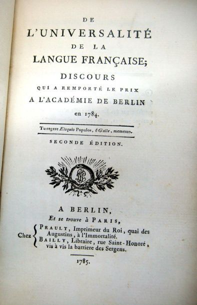 null RIVAROL (Antoine, comte de). De l'Universalité de la Langue française ; Discours...