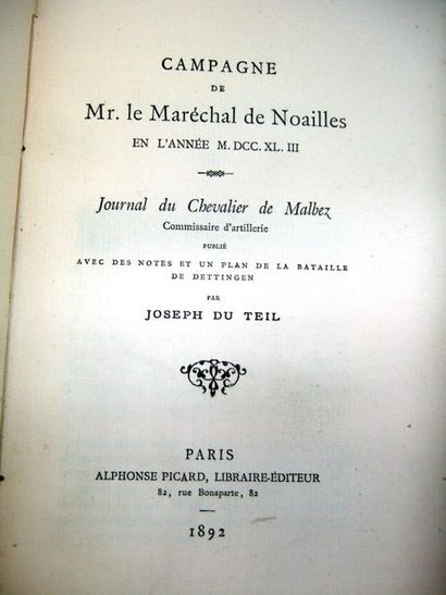 null [Militaria]. 2 volumes :
MALBEZ (Chevalier de). Campagne de Mr le maréchal de...