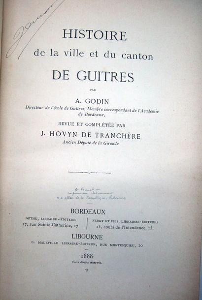 null GODIN (André) & HOVYN DE LA TRANCHERE (J.) Histoire de la ville et du canton...