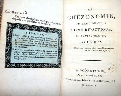 null [RÉMARD (Charles)]. La Chézonomie ou l'art de ch. Scôropolis (Paris), Merlin,...