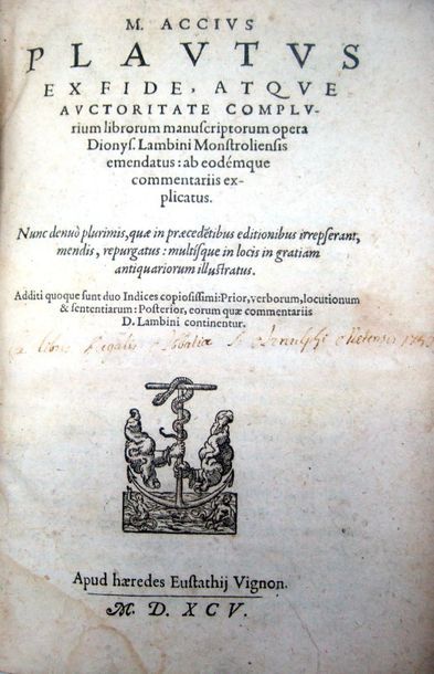 null PLAUTE. M. Accius Plautus ex fide, atque auctoritate complurium librorum manuscriptorum...