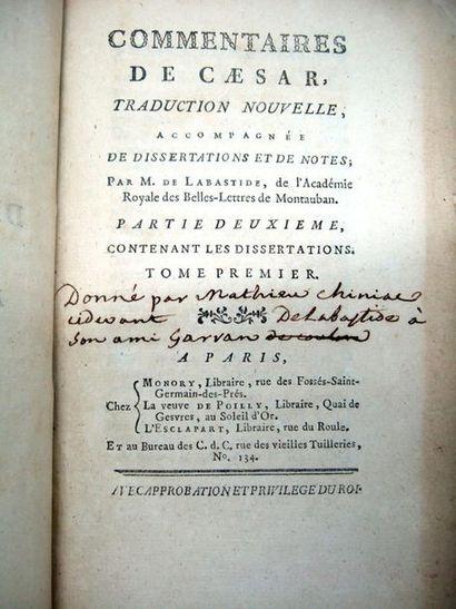 null CHINIAC DE LA BASTIDE (Pierre ou Mathieu). Commentaires de César, traduction...