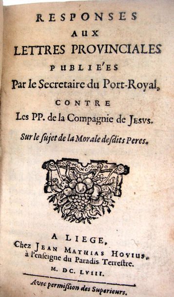 null [PASCAL (Blaise)]. Les Provinciales ou les Lettres écrites par Louis de Montalte...