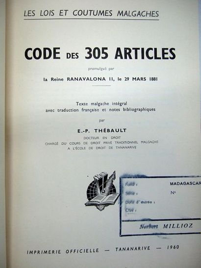 null [Esclavage]. Code des 305 articles promulgué par la Reine Ranavalona II le 29...