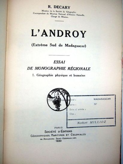 null DEFOORT (Émile). A Madagascar, L'Androy, essai de monographie. Tananarive, Imprimerie...
