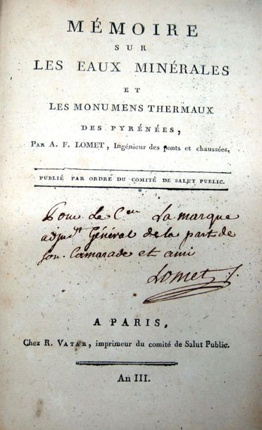 null [Pyrénées]. LOMET (Antoine François). Mémoire sur les eaux minérales et les...