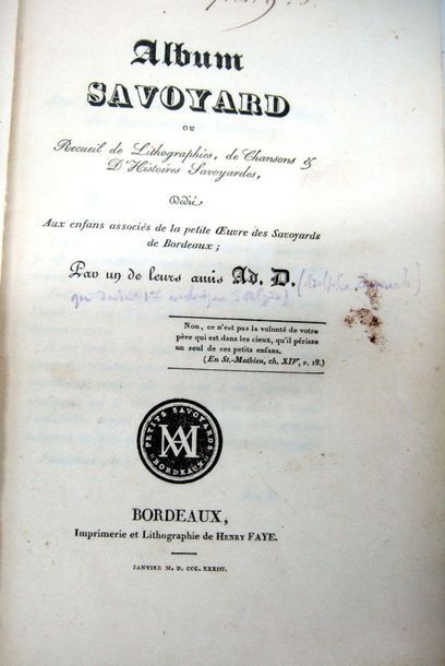 null [DUPUCH (Adolphe, abbé)]. Album savoyard ou recueil de lithographies, de chansons...