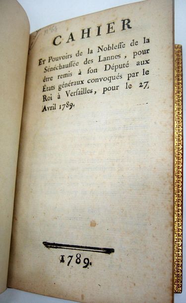 null [Doléances]. Cahier et pouvoirs de la noblesse de la sénéchaussée des Lannes...