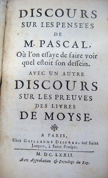 null [FILLEAU DE LA CHAISE (Nicolas)]. Discours sur les pensées de M. Pascal où l'on...