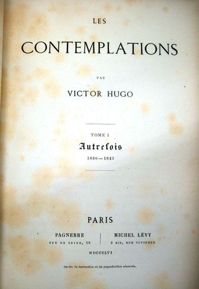 null HUGO (Victor). Contemplations. Paris, Pagnerre & Lévy, 1856. 2 vol. in-8, [2]...