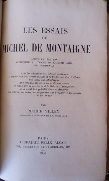 null MONTAIGNE (Michel de) Les Essais de Michel de Montaigne. Nouvelle édition conforme...