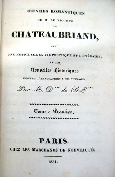 null CHATEAUBRIAND (François-René de). OEuvres romantiques. Paris, Marchands de nouveautés,...