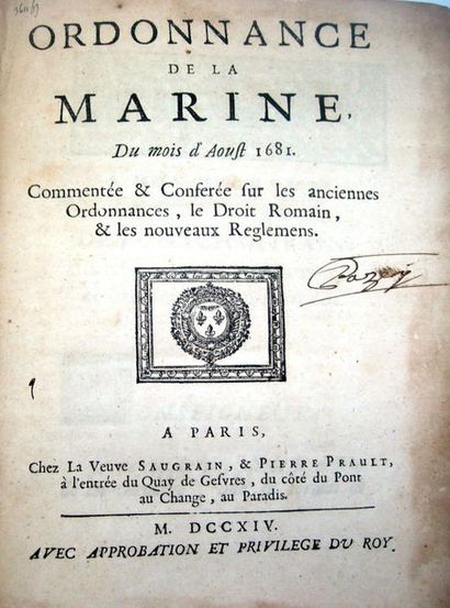 null [MARVILLE]. Ordonnance de la marine du mois d'aoust 1681, commentée et conférée...