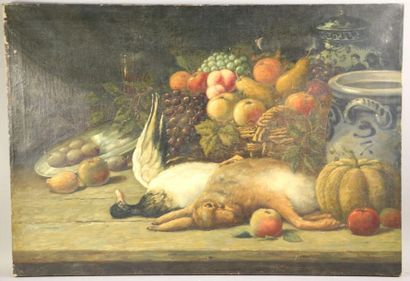 null VAN ROSSUM Jacob (1881-1963) Nature morte au lièvre,
huile sur toile signée...