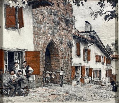 null ROGANEAU François-Maurice ( 1883-1973) La porte du marché à St Jean Pied de...