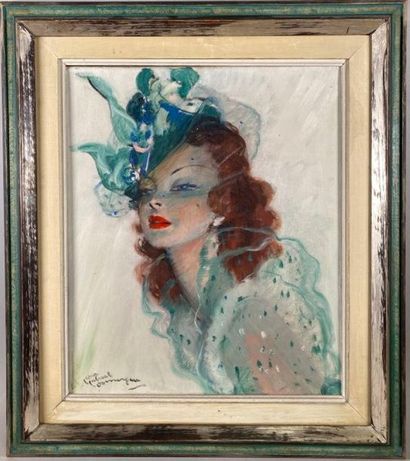 null DOMERGUE Jean- Gabriel (1889 - 1962) Dorothy Atkinson au chapeau vert
Huile...
