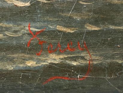 null FEREY ? "Marine" 
huile sur toile signée en bas à droite. 
57 x 92,5 cm
