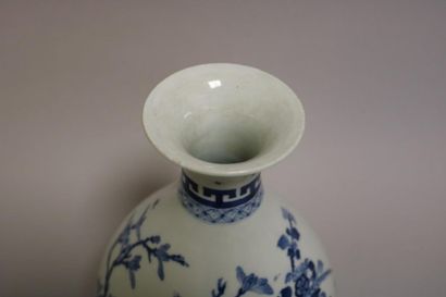 null Vase bleu blanc à décor de fleurs et oiseaux CHINE - H. 27,5 cm