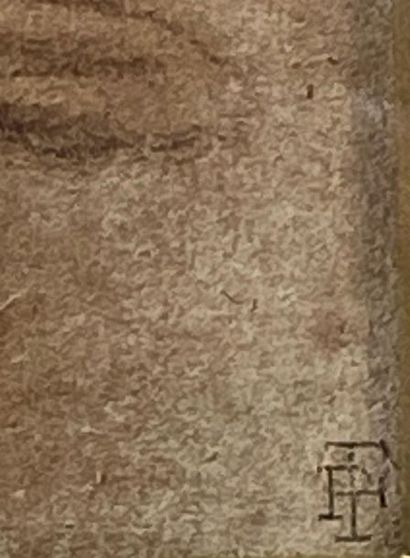 null "Lion assis" 
dessin monogrammé en bas à droite PF. 
22,5 x 16 cm