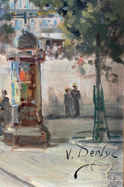 null DERLYC V. "Vue de Paris" huile sur toile signée en bas à droite (accidents dans...