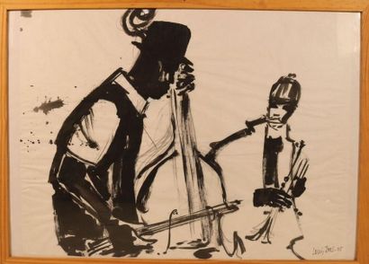 null JOOS Louis (1940)- Jazzmen - encre noire et crayon sur papier blanc - signé...