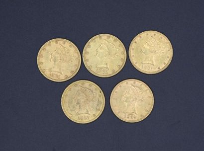 null Cinq pièces de 10 dollars en or jaune 1881 (x3) / 1887 / 1897 - 83.56 g 