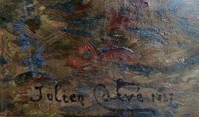 null CALVÉ Julien (? - 1924) "Perroquet" 
huile sur toile signée en bas à gauche...