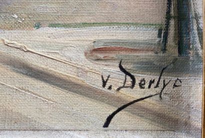 null DERLYC V. ? "Vue de Paris" huile sur toile signée en bas à droite. 
38 x 55,5...