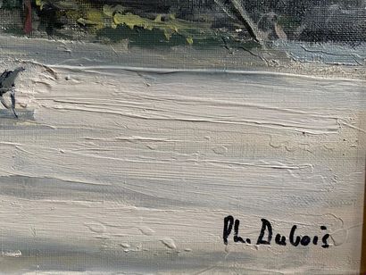 null DUBOIS Philippe "Bordeaux sous la neige" huile sur toile signée en bas à droite...